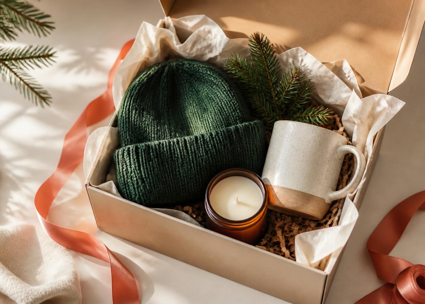 Curated holiday gift box with premium branded items